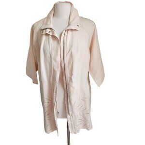 Chico’s 100% Linen Jacket Women’s  Zip Long Size 2‎ M 12  Eyelet Cutouts Pink